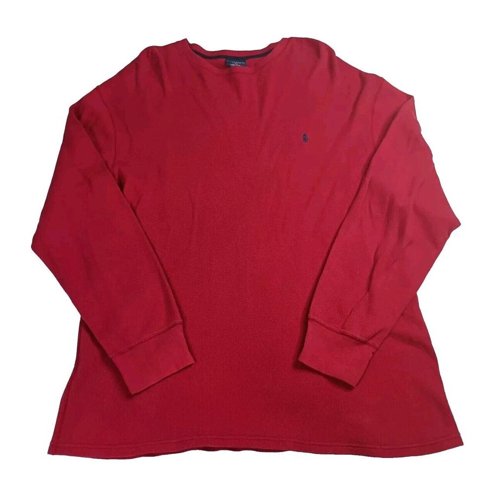Polo Ralph Lauren Shirt Men's 2XL XXL Red Waffle Knit Thermal Pony Logo Crewneck